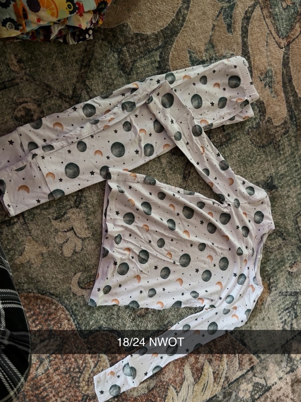 Posh Peanut White Moon & Star Kids Pajama Set with Green and Tan Accents